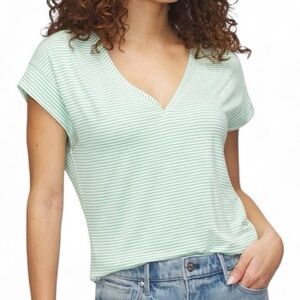 NWT WHITE HOUSE BLACK MARKET Mint Green Stripe Short Sleeve VNeck Top Size Small
